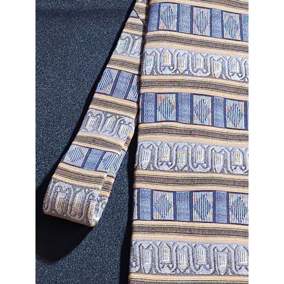 Vintage Loosen Up By Gentry 100% Silk Geometric Pattern Mens Necktie In Blue & Y - Picture 10 of 10